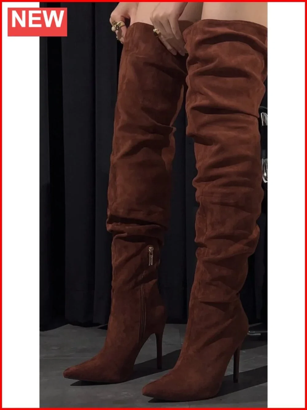 Pointed Toe Thigh High Boots 4 Inch Heel Cushioned Over the Knee Slouch